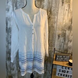 J. Jill linen White and Blue Women's Top. Size 1X